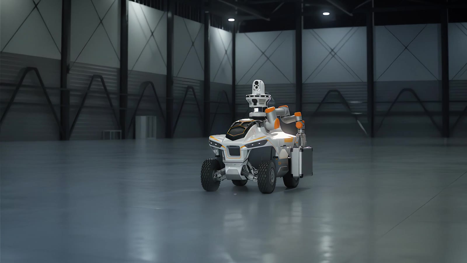 GR-01 carrying a case through a hall